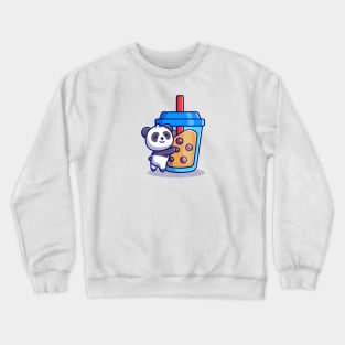 Cute Panda Holding Boba Milk Tea Cartoon Crewneck Sweatshirt